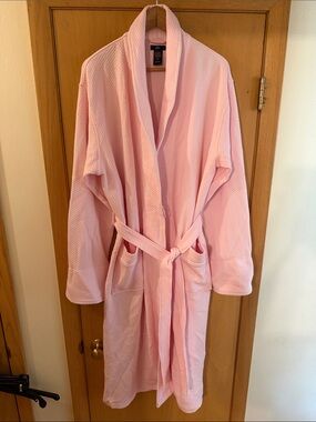 Aria Women's Quilted Waffle Knit Long Robe Pastel Pink Size Medium